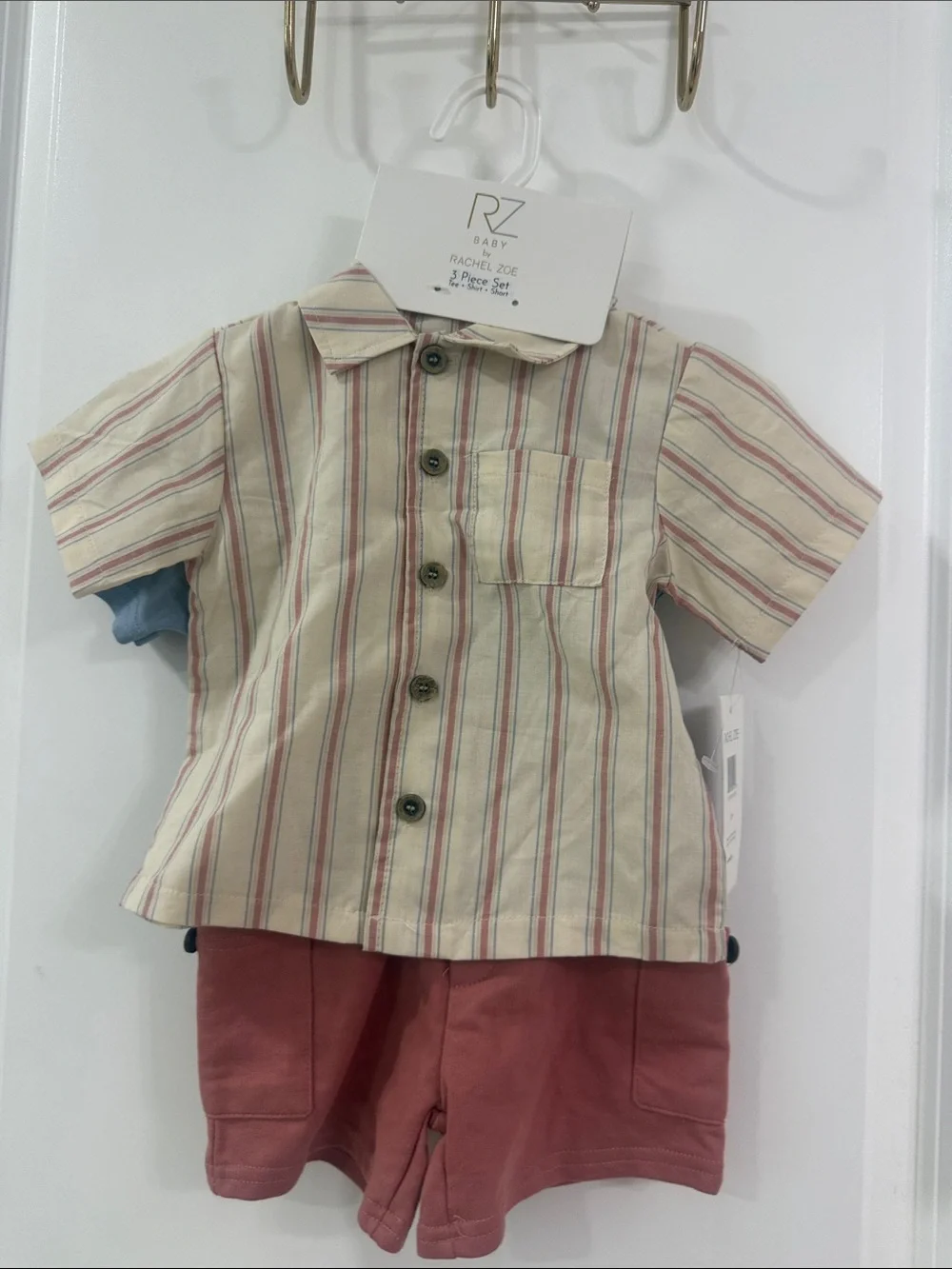 Rachel Zoe Cream Button-Front Stripe Shirt with Red & Blue Lines - Kids